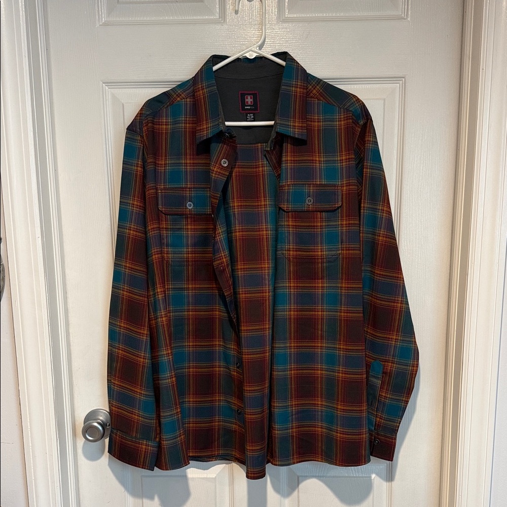 Swiss Tech Teal & Brown Plaid Button-Down Shirt Men’s
